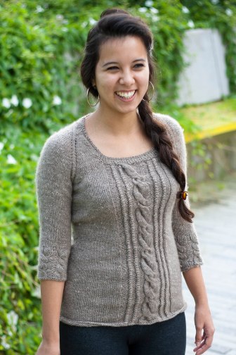 My sister modeling the finished sweater; Photo courtesy David Arellanes