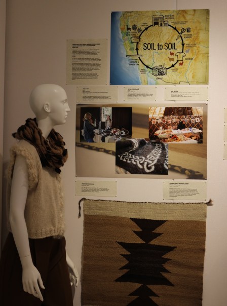 Exhibit representing relationship between Fibershed & Navajo traditions of working with local fibers; Jill Stuart Gallery, Cornell University, 2013-2014